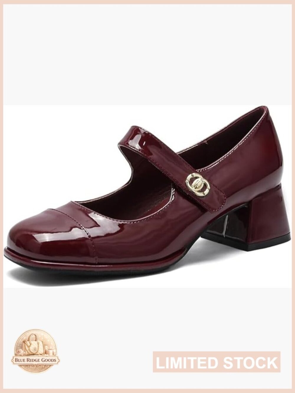Patent Leather Mary Jane Chunky Heel Pumps Round Toe Retro Low Heels
